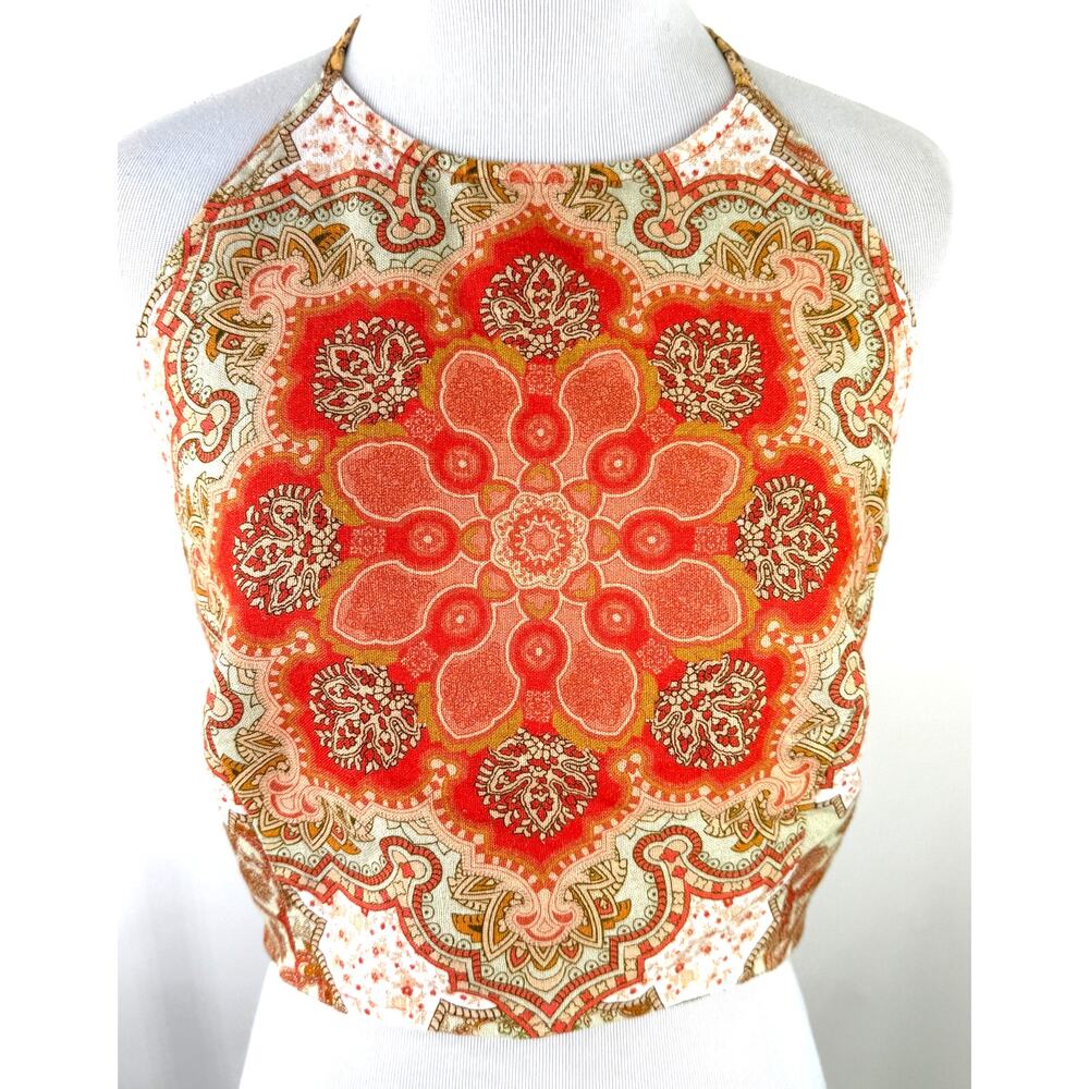 House of Harlow 1960 Orange Red Paisley Halter Crop Top